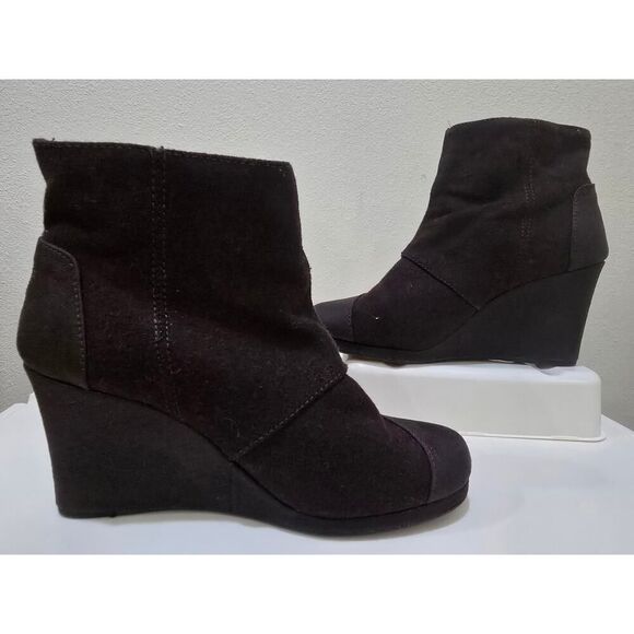 TOMS Desert Wedge High Dark Brown Wool Coated Canvas Casual Winter Womens Size 7 - Picture 2 of 7